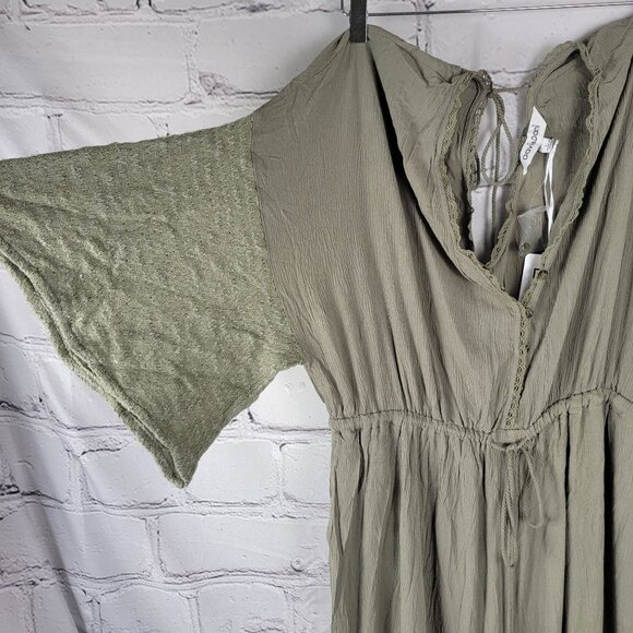 Davi and Dani Wide Leg Maxi Illusion Crop Jumpsuit Olive Green Boho Festival - Picture 4 of 9